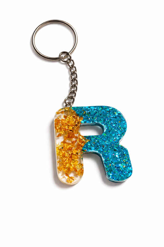 Porte-clé "Lettre" R en résine epoxy