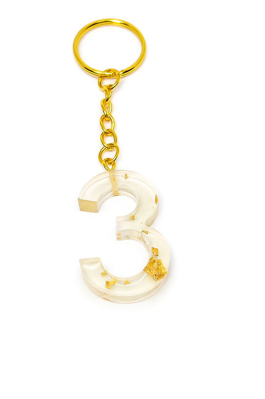 Porte-clé chiffre 3 en résine - Personnalisable